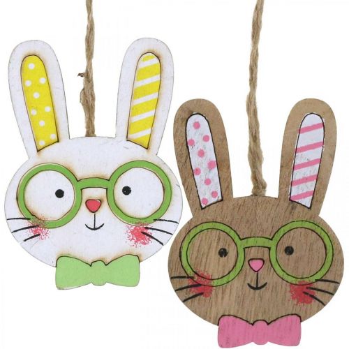 Floristik24 Funny Easter Bunny Decoration Wooden Rabbit Head for Hanging 7.5cm 12 pcs