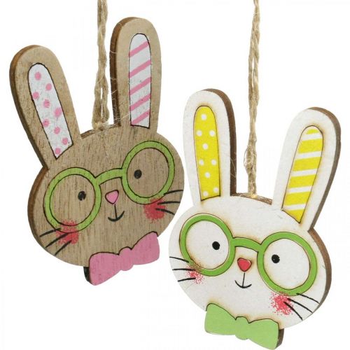 Product Funny Easter Bunny Decoration Wooden Rabbit Head for Hanging 7.5cm 12 pcs