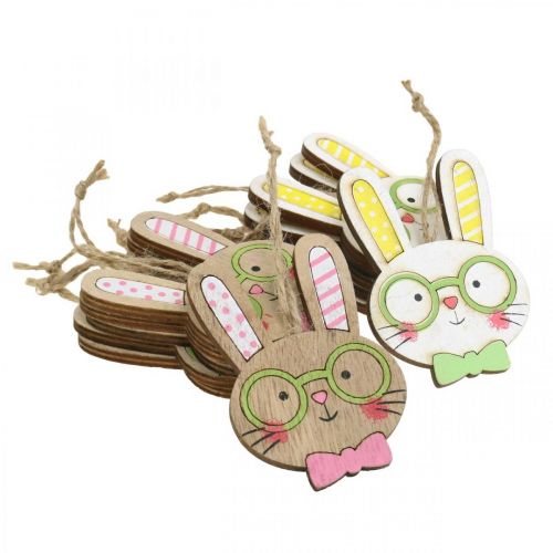 Product Funny Easter Bunny Decoration Wooden Rabbit Head for Hanging 7.5cm 12 pcs