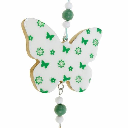 Product Hanging Decoration Heart Flower Butterfly White, Green Wood Spring Decoration 6 Pcs