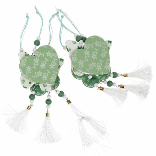 Product Hanging Decoration Heart Flower Butterfly White, Green Wood Spring Decoration 6 Pcs