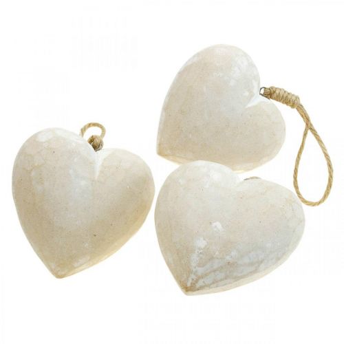 Product Wooden heart decorative hanger decorative heart for hanging white 12cm 3pcs