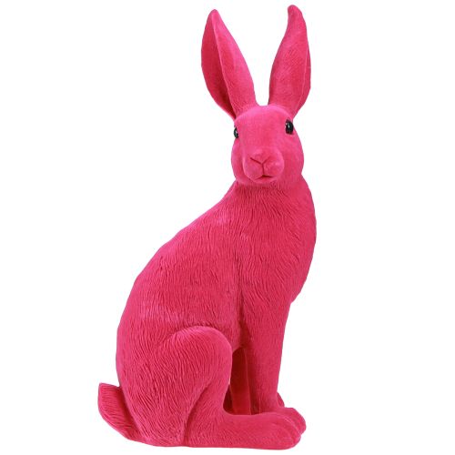 Bunny Pink Decoration Easter Bunny sitting flocked 16×13×35cm