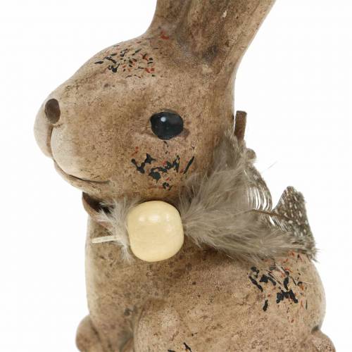 Product Decorative figures rabbits with feather and wooden pearl brown assorted 7cm x 4.9cm H 10cm 2pcs