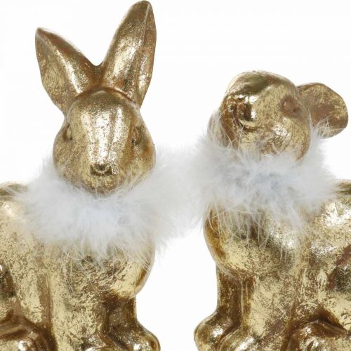 Product Gold Rabbit Sitting Gold-Coloured Terracotta with Feathers H20cm 2 Pcs