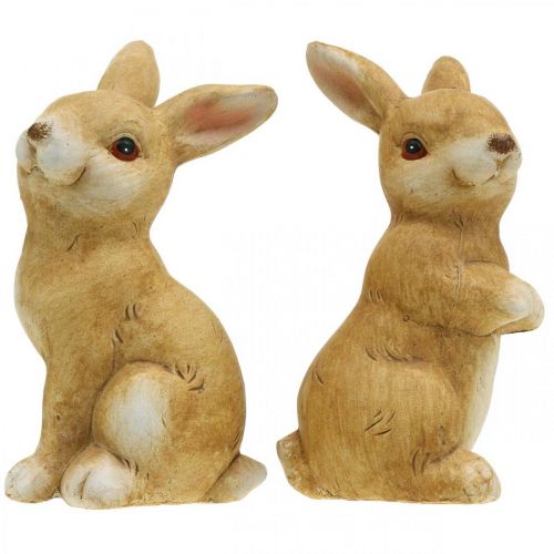 Product Bunny sitting, ceramic decoration, Easter, pair of bunnies brown H15cm set of 2