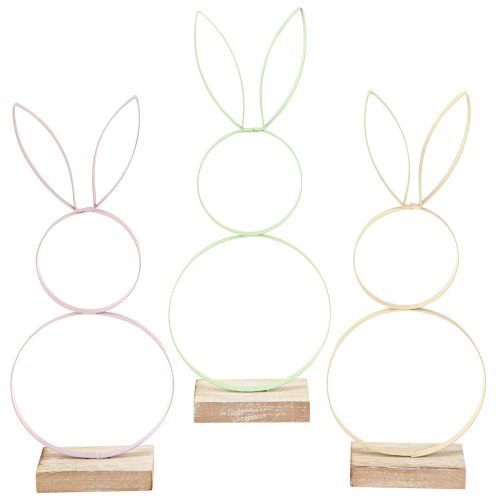 Rabbit Decoration Metal Wood Natural Yellow Mint Pink H28cm 3pcs