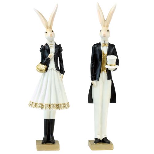 Rabbit decoration rabbit pair black gold white table decoration H32cm 2pcs