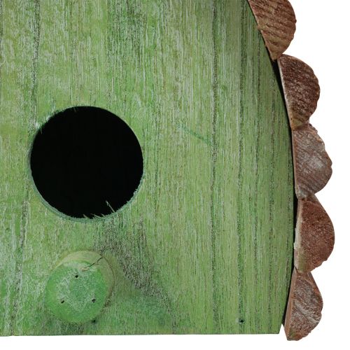 Product Hanging decoration bird house with round roof wood green brown 16.5×10×17cm