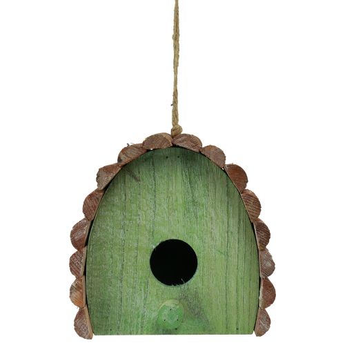 Product Hanging decoration bird house with round roof wood green brown 16.5×10×17cm