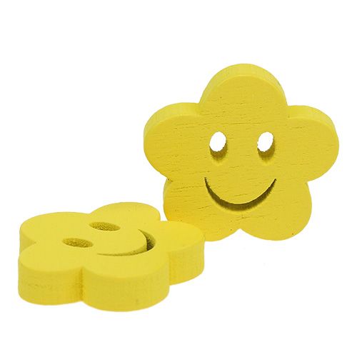 Product Wooden flower with face yellow 2.5cm 48 pcs