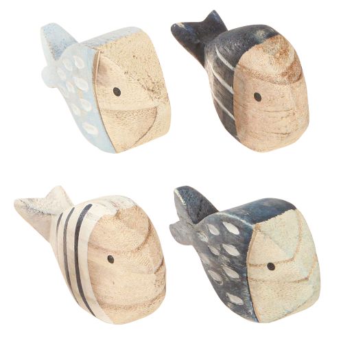 Product Wooden Fish Maritime Table Decoration Natural Blue White 8-9cm 8 pcs