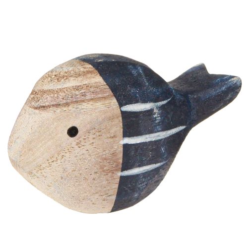 Product Wooden Fish Maritime Table Decoration Natural Blue White 8-9cm 8 pcs