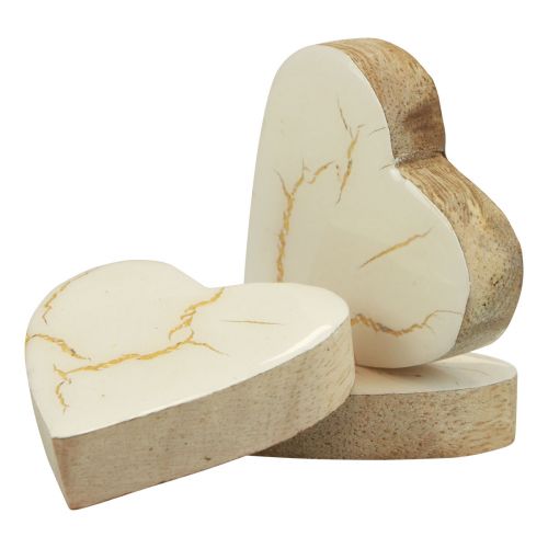 Product Wooden hearts decorative hearts white gold gloss craquelé 4.5cm 8pcs