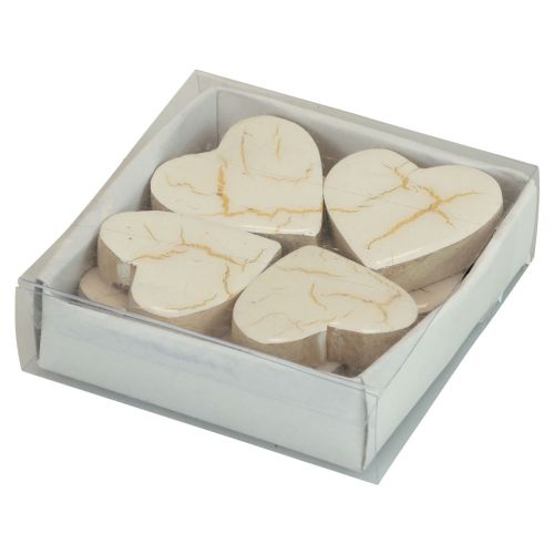 Product Wooden hearts decorative hearts white gold gloss craquelé 4.5cm 8 pcs