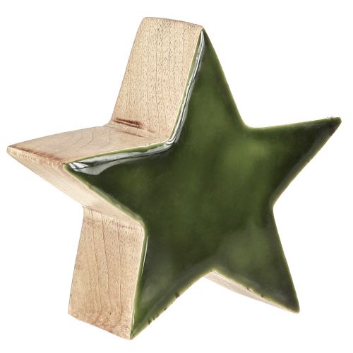 Floristik24 Wooden star green natural star mango wood table decoration Ø10cm 3 pcs