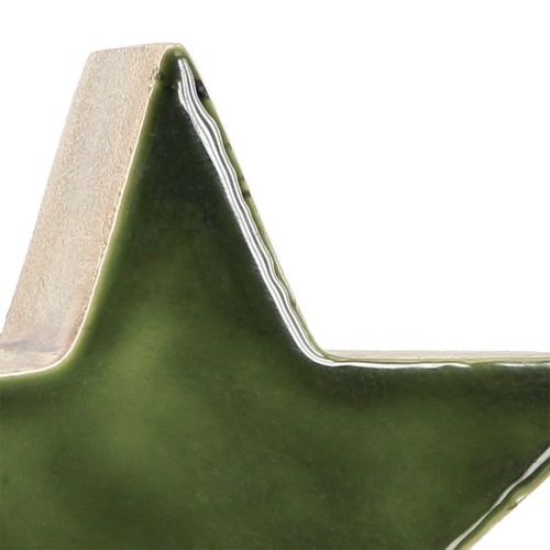 Product Wooden star green natural star mango wood table decoration Ø10cm 3 pcs