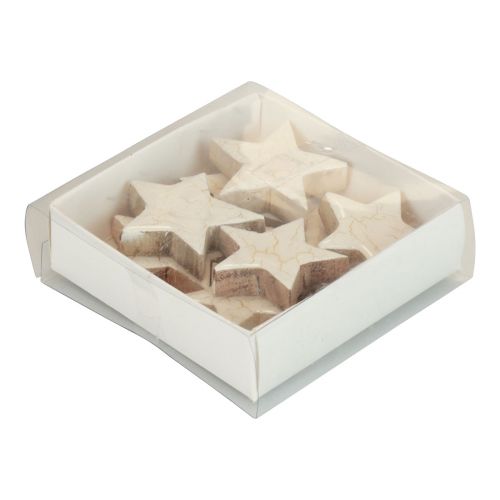 Product Wooden stars decoration stars white gold craquelé wood Ø5cm 8 pcs