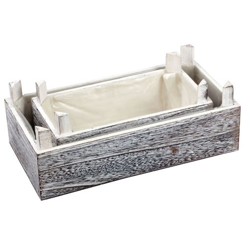 Product Rectangular wooden plant box whitened 32x17/25x13cm set of 2