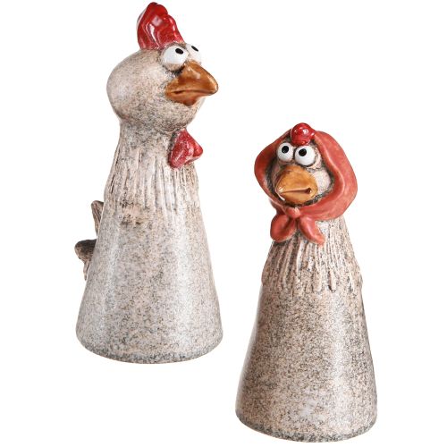 Ceramic Decoration Chickens Easter Rooster and Hen H20/22cm 2 pcs