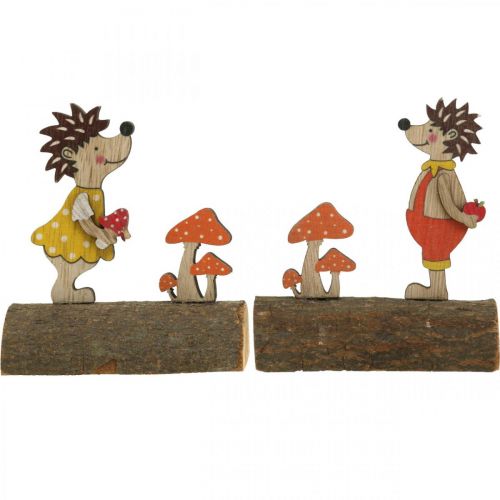 Product Hedgehog with mushrooms Autumn figure wooden hedgehog Yellow/Orange H11cm Set of 6