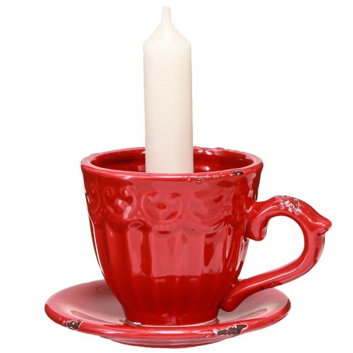 Product Ceramic Candle Holder Red Cup For Taper Candles 13×11×8cm 3 Pcs