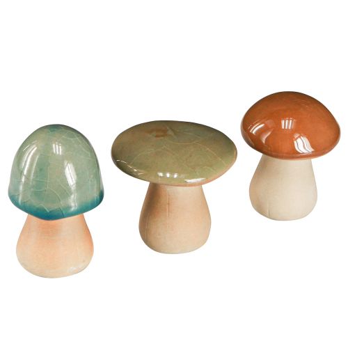 Ceramic Mushrooms Decoration Brown Green Blue Autumn Decoration H6-7.5cm 3 pcs