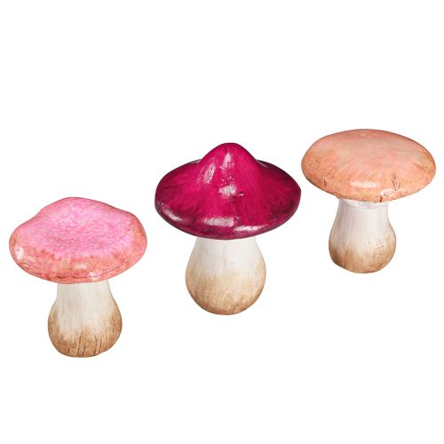 Ceramic mushrooms decoration pink autumn decoration ceramic Ø8/8.5/9cm 3 pcs