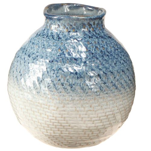 Ceramic Vase Glazed Blue White Braided Look H18.5cm