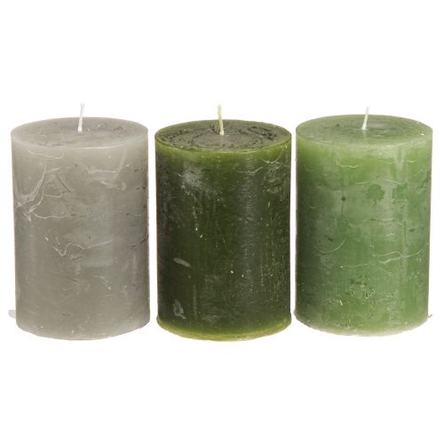 Floristik24 Candles Green 3 Colours Solid Coloured Pillar 70x100mm 12 Pcs