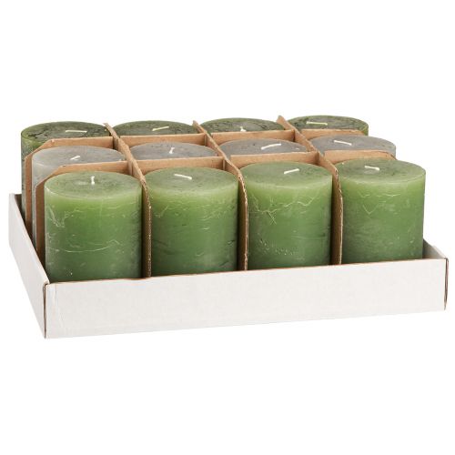 Product Candles Green 3 Colours Solid Coloured Pillar 70x100mm 12 Pcs