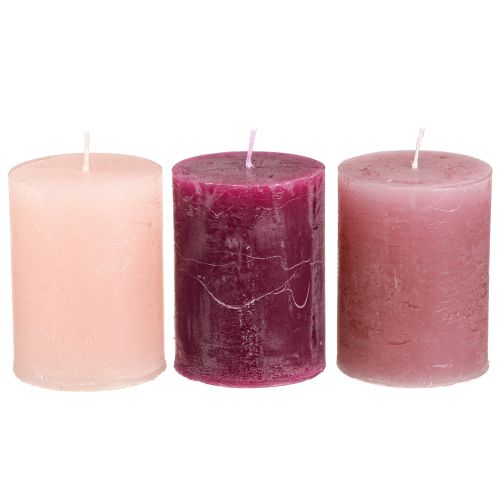 Floristik24 Candles Pink Berry Pillar Candles 3 Colors 60x80mm 12 Pcs