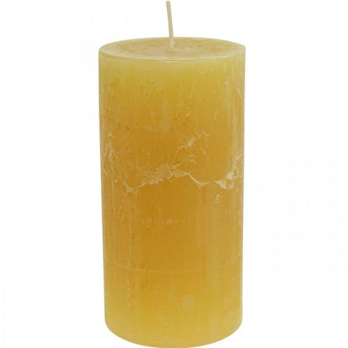 Floristik24 Pillar Candles Rustic Solid Colored Candles Yellow 70/140mm 4 Pcs