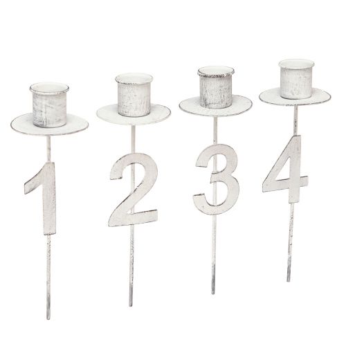 Floristik24 Advent candle holder with thorn and numbers white H11cm 4 pcs