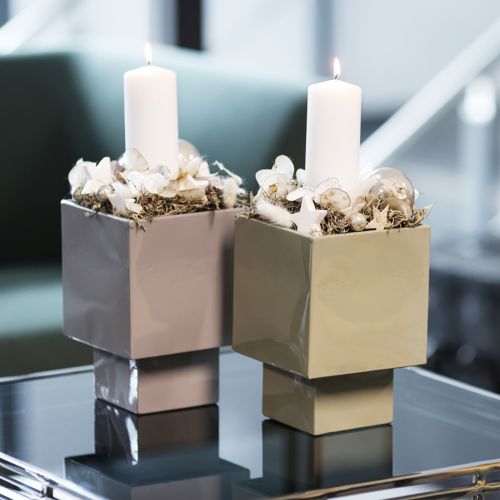 Product Grey Metal Cube Planter with Base 22cm for Indoor Decoration