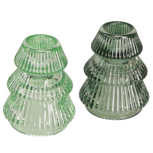 Candle Holder Christmas Tree Glass Candle Holder Green Ø6cm H8cm 2pcs