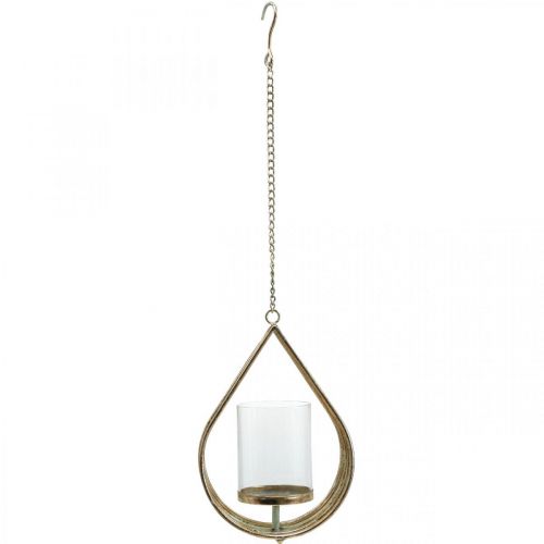 Product Lantern hanging tealight holder metal gold teardrop H22.5cm