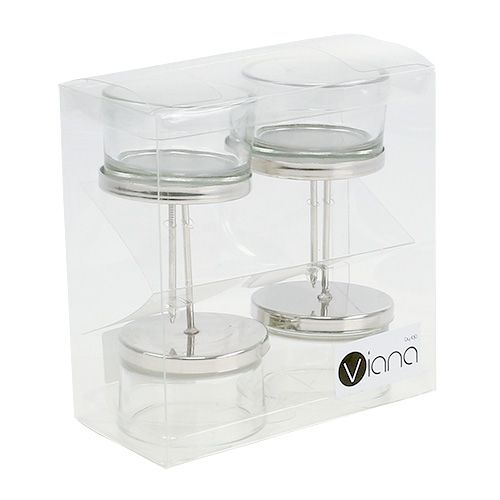 Product Candle Holder with Glass Silver 4 Pcs
