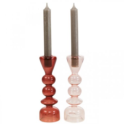 Product Candlestick glass candlestick pink/rose Ø5-6cm H19cm 2pcs