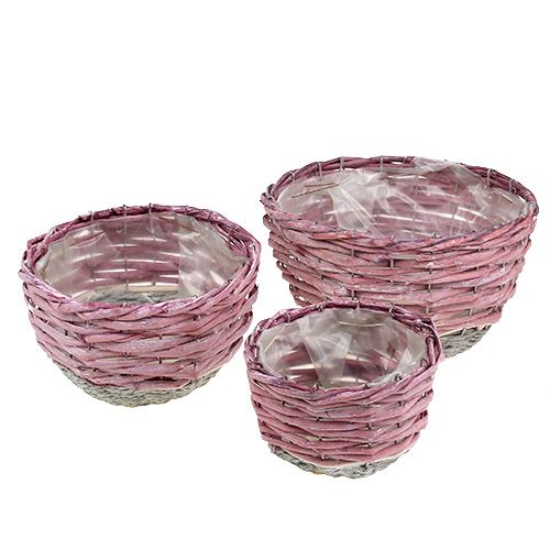 Basket round set of 3 Ø14cm - 24cm pink, natural