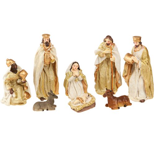 Floristik24 Nativity Figures Set 8 Figures Cream Gold Handpainted 6-12.5cm