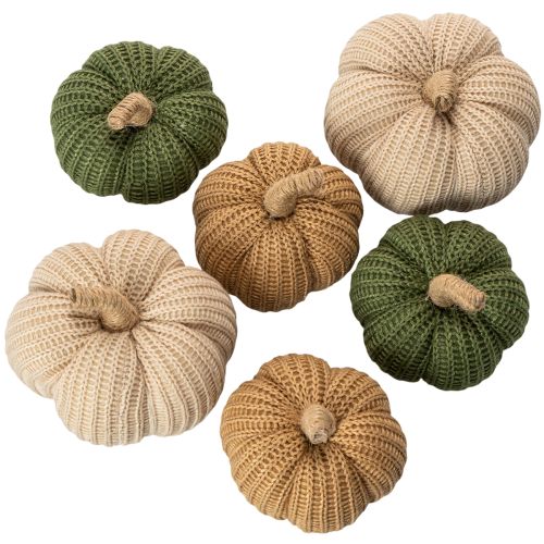 Product Knitted Decorative Pumpkins Set – Autumn Decor, 6 Pieces, 10cm & 8cm, Brown, Beige, Green