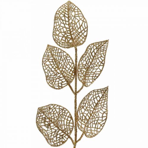 Product Artificial Plants, Branch Decoration, Decorative Leaf Golden Glitter L36cm 10 Pcs