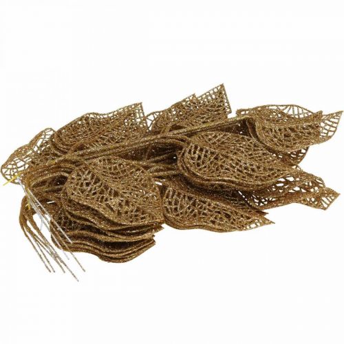 Product Artificial Plants, Branch Decoration, Decorative Leaf Golden Glitter L36cm 10 Pcs