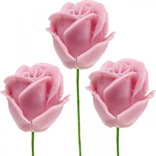 Product Artificial roses pink wax roses decorative roses wax Ø6cm 18pcs