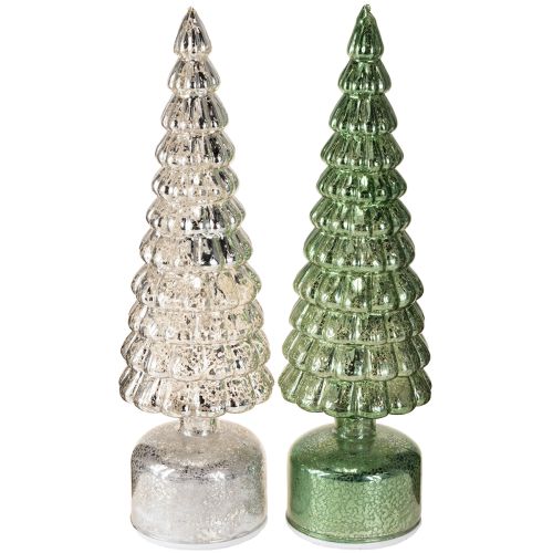 Product LED Christmas tree rotating green silver H34cm 2 pcs