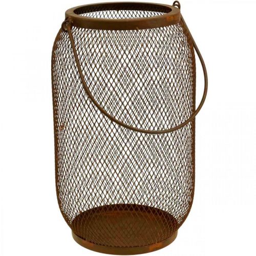 Product Decorative lantern with handle metal rust look Ø17cm H28.5cm