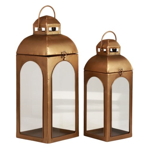 Product Lantern metal glass metal brass look H50cm set of 2