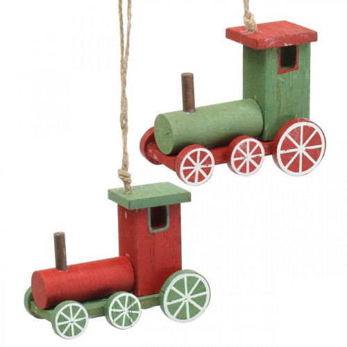 Locomotive Christmas tree decorations wood red, green 8.5 × 4 × 7cm 4pcs