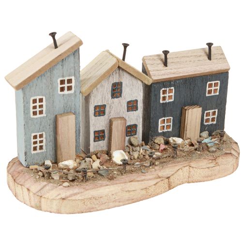 Product Maritime Decoration Houses Wood Fishing Village Blue White 26×16×10cm